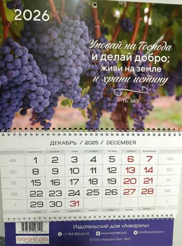 Календарь квартальный на 2026 год «Уповай на Господа» (виноград)