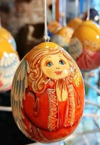 Яйцо на ленте Ангел деревянное 60 мм в ассортименте (Бедов ИП)