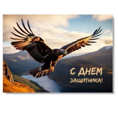 Открытка «С днём защитника (Бодрствуйте, стойте в вере)» (летящий орел) 100Х145 мм (Ваката) 1204