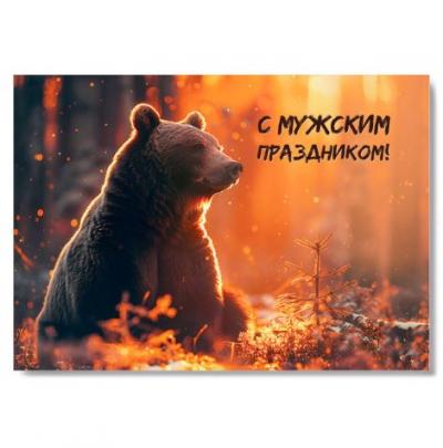 Открытка «С мужским праздником (Если я пойду)» (медведь) 100Х145 мм (Ваката) 1204