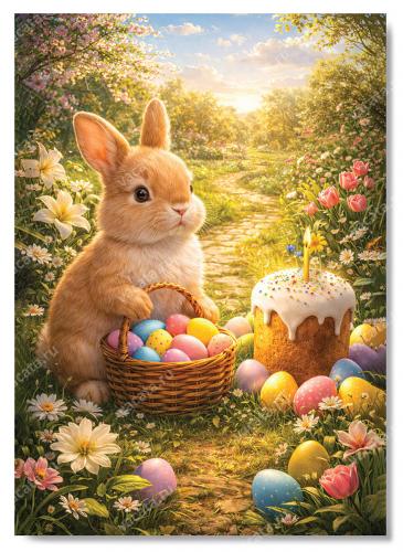 Открытка «Светлой Пасхи!.» (кролик с корзинкой) Глянец