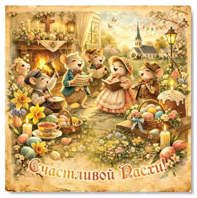 Открытка «Счастливой Пасхи!» (мышкино семейство) Картон