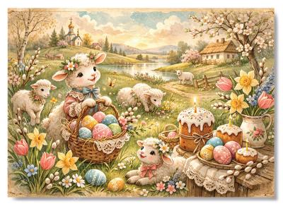 Открытка «Овечка с корзинкой» Картон