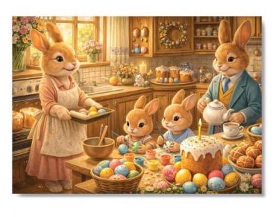 Открытка «Христос Воскрес!» (семья зайчат). Картон